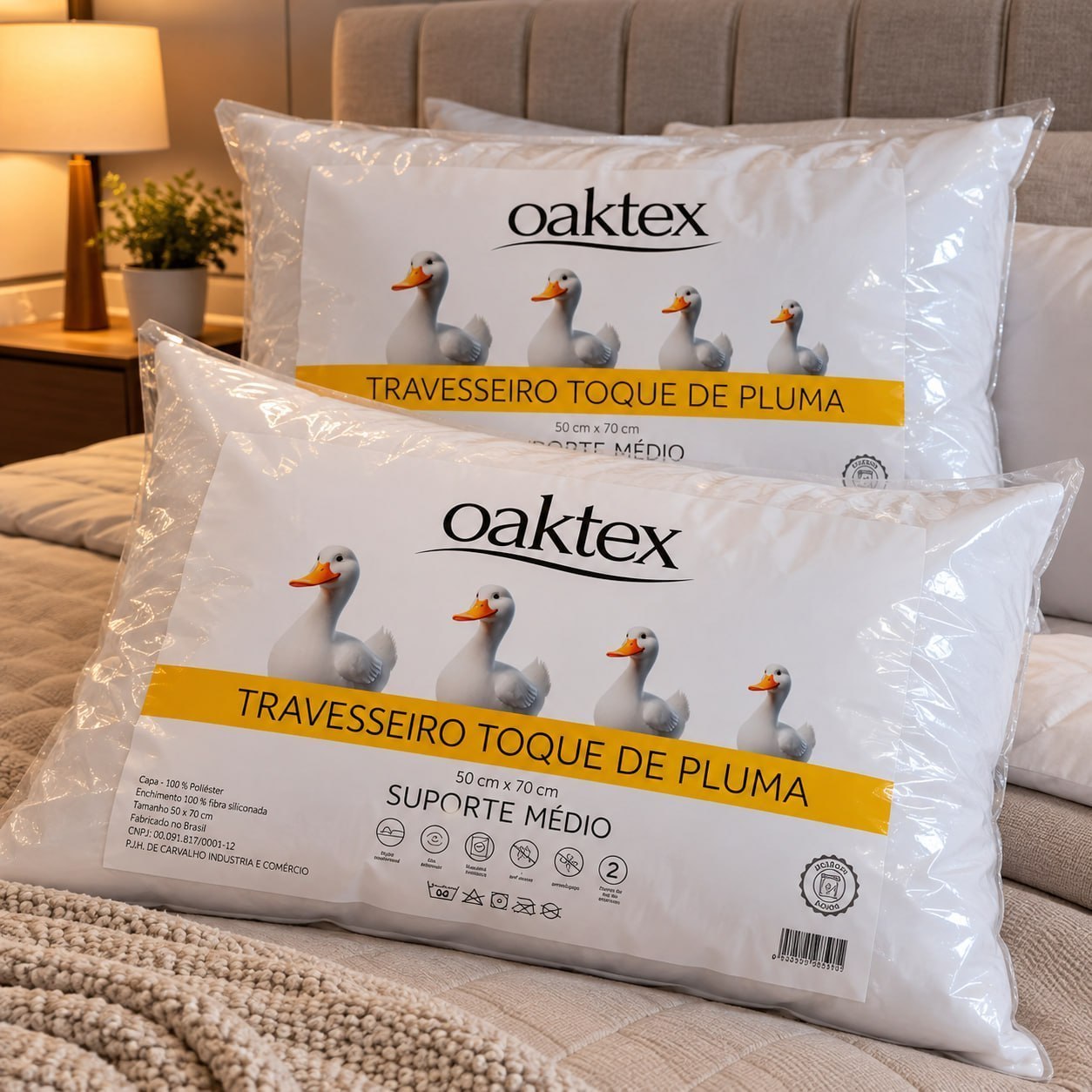 Kit 2 Travesseiros 70x50 Antialérgico Lavável Fibra Siliconada Oaktex Branco por R$ 34,90