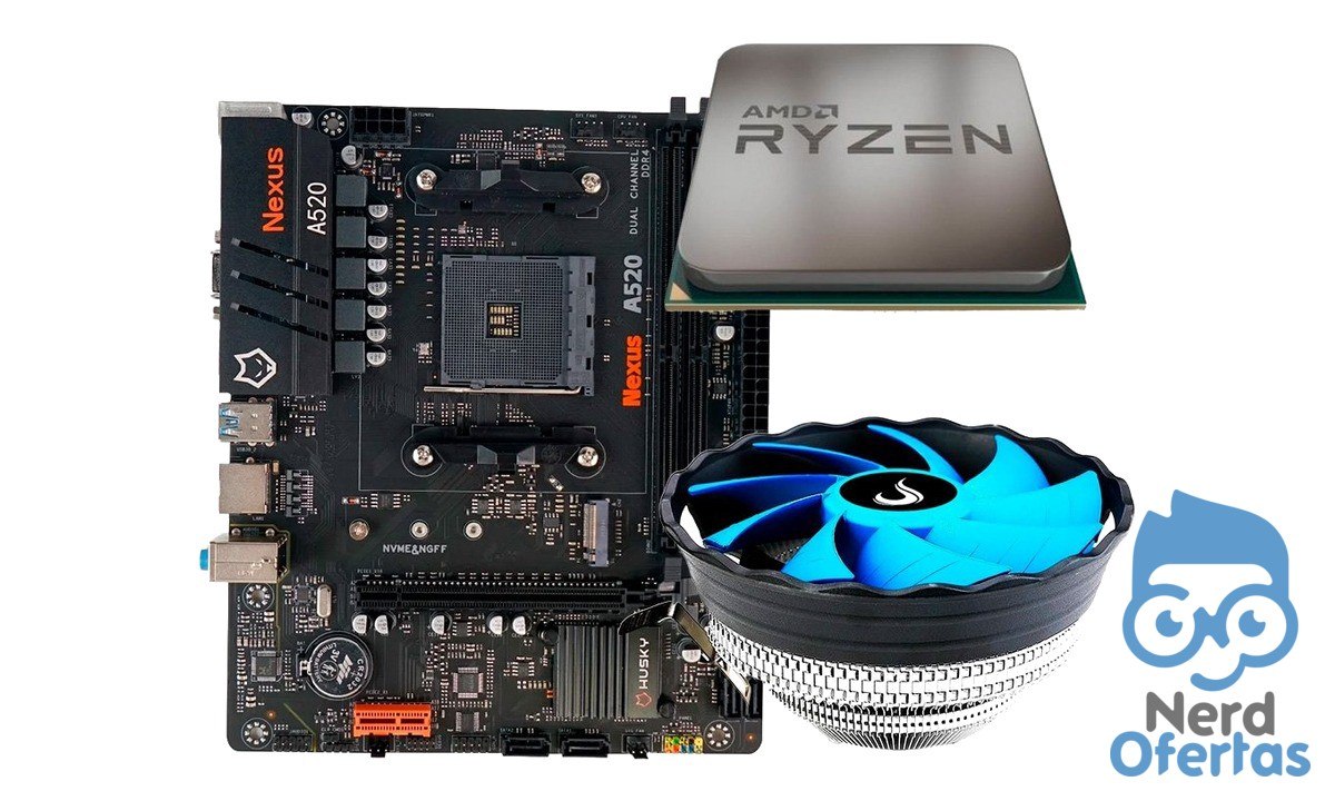 Placa-Mãe Husky Nexus A520 + Processador AMD Ryzen 5 5500F + Air Cooler Rise Mode X2 por R$ 762