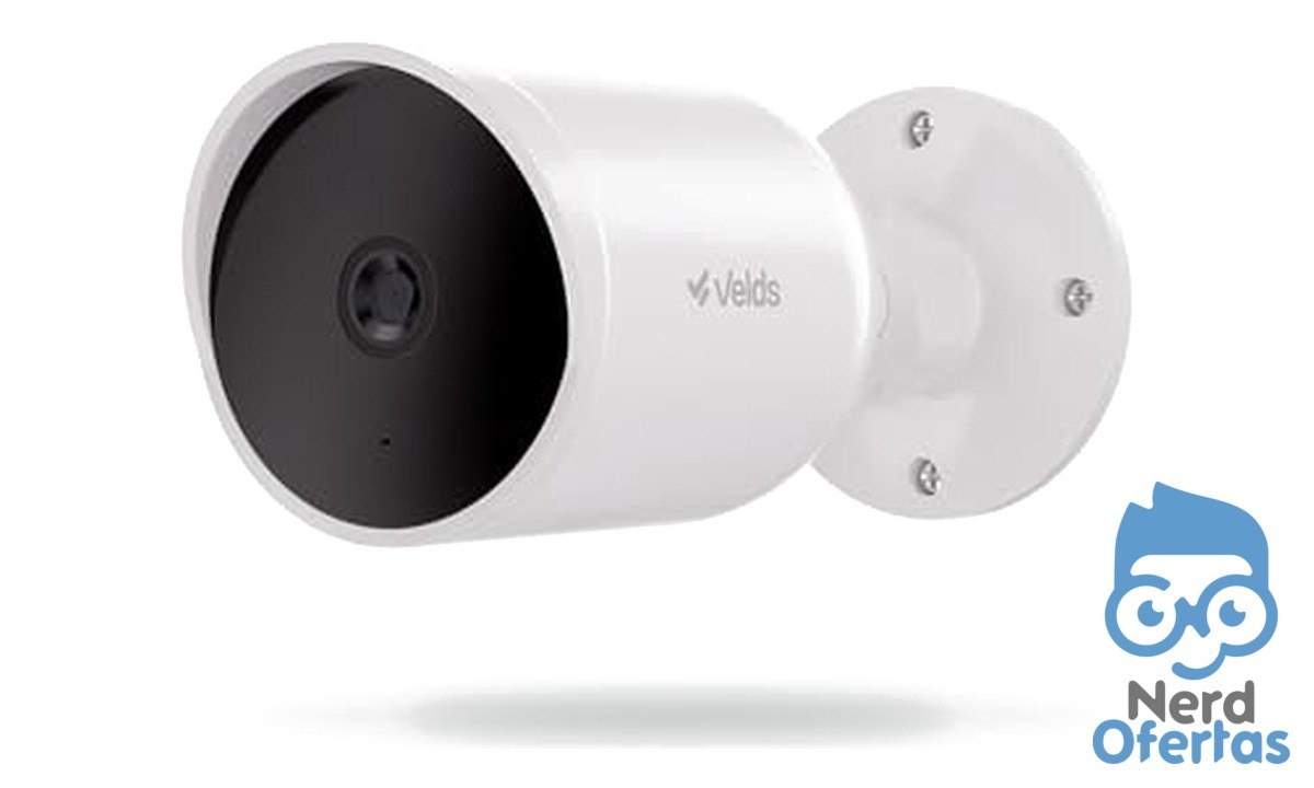 Câmera Inteligente Externa Velds, Wi-Fi, 2K, Resistente à Água IP66, Visão Noturna Infravermelha, Detecção de Movimento, Áudio Bidirecional,