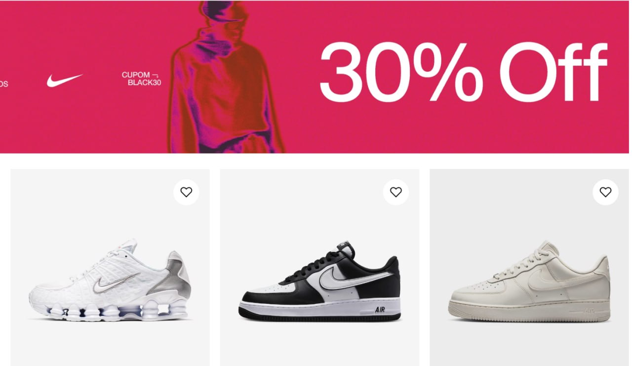 Cupom Nike 30% OFF na loja oficial