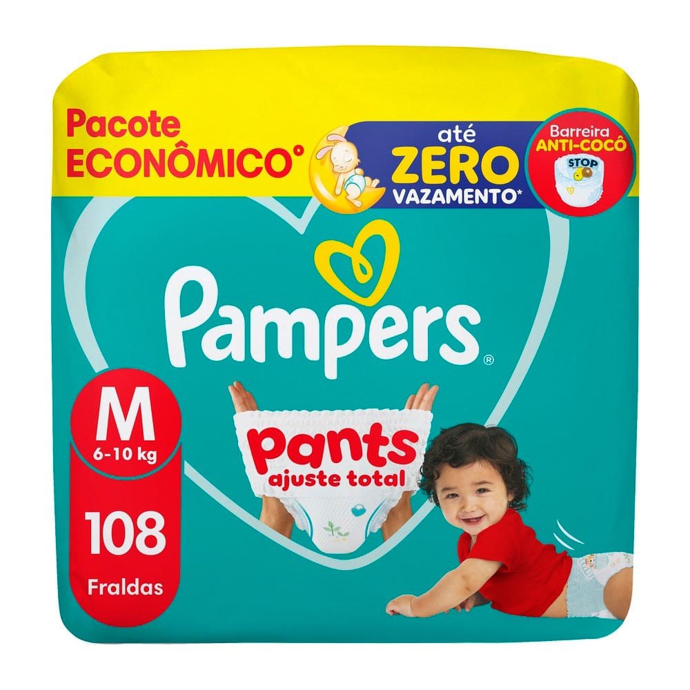 Fralda Pampers Pants Ajuste Total M com 108 Unidades por R$104,50