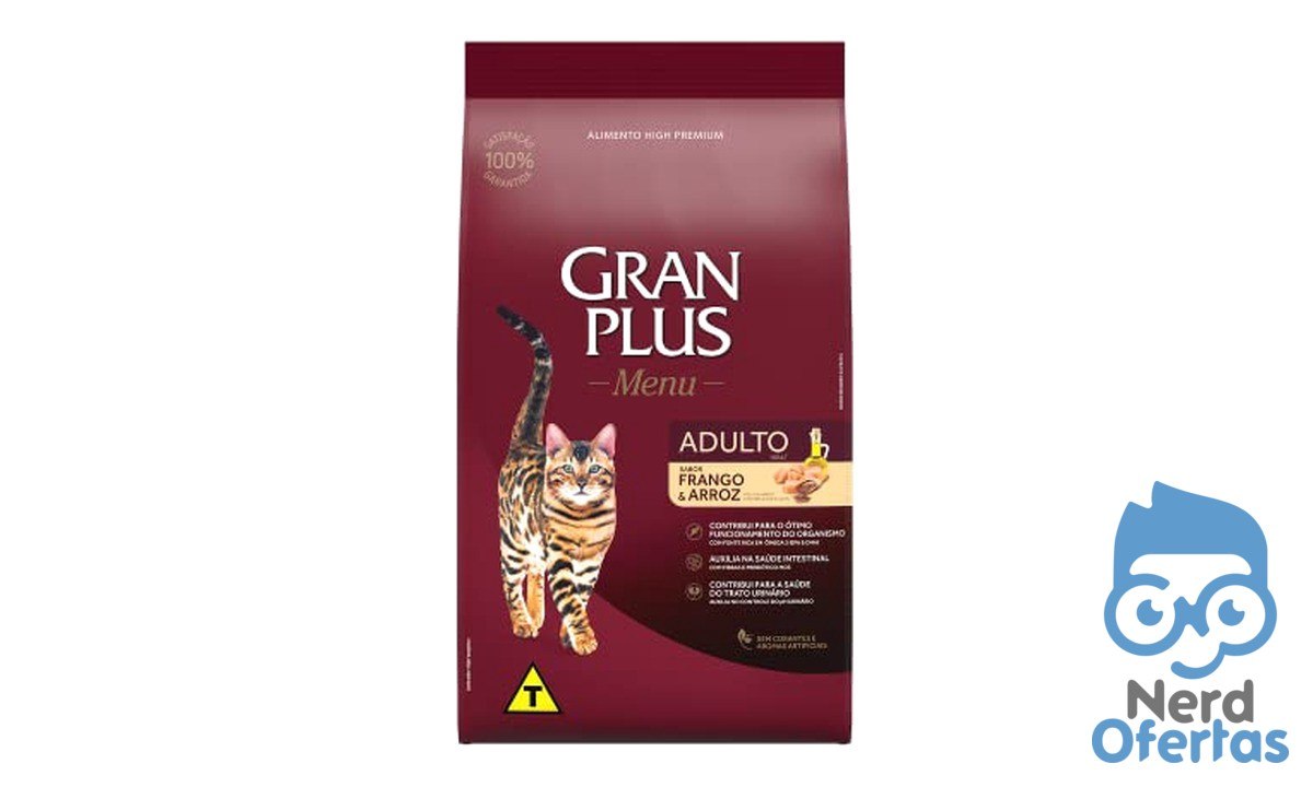 Ração para Gatos Adultos de Frango e Arroz Granplus 10,1kg por R$ 68