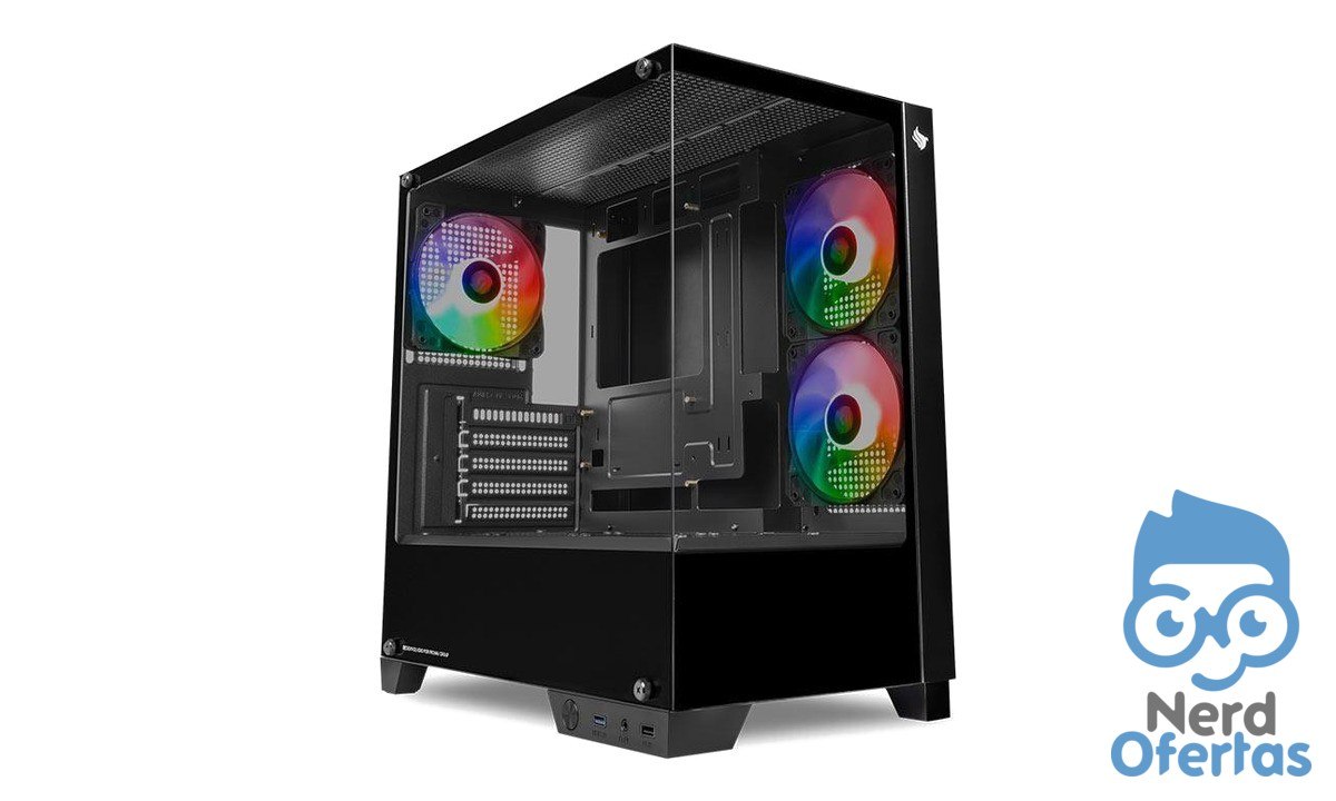 Gabinete Gamer Pichau Magpie 4XB Mini-Tower Lateral de Vidro com 3 Fans Preto por R$ 205