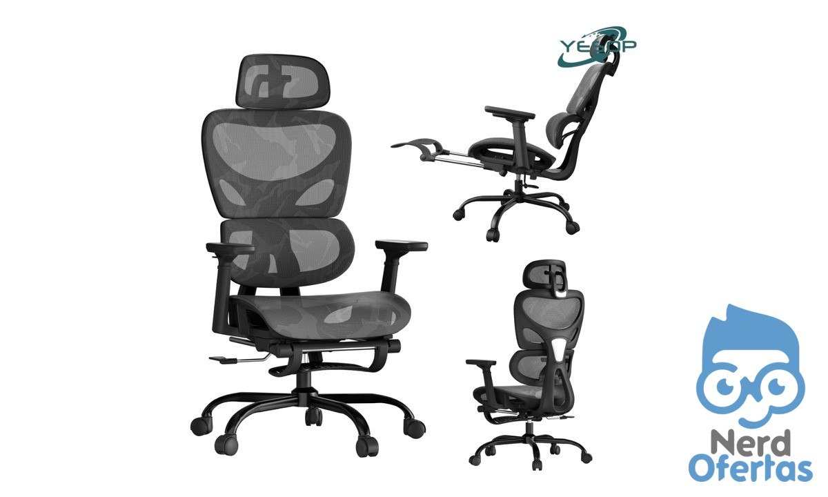 YESOP Cadeira Ergonômica para Escritório com Apoio Lombar e de Pernas, Zero Gravity, Preta, por R$ 620