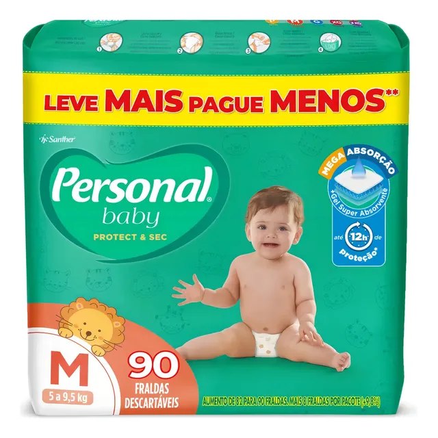 Fralda Personal Baby Protect & Sec M com 90 Unidades