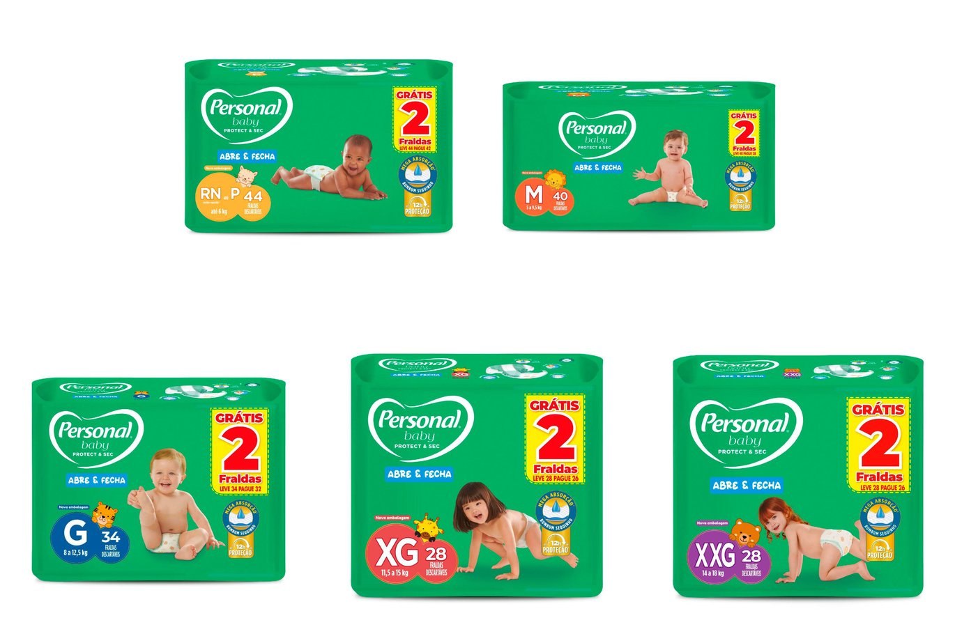 Fralda Personal Baby Protect & Sec, tamanhos RN ao XXG, R$28,79 cada, com cupom de 20% OFF