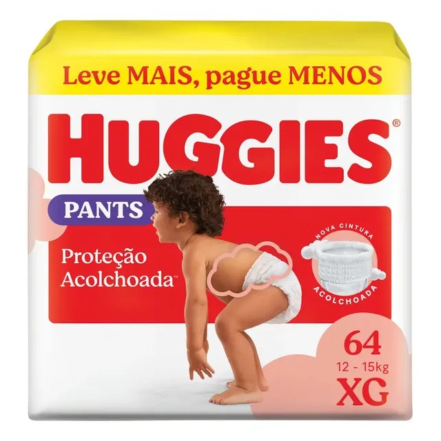 Fralda Huggies Pants Roupinha Proteção Acolchoada XG com 64 Unidades