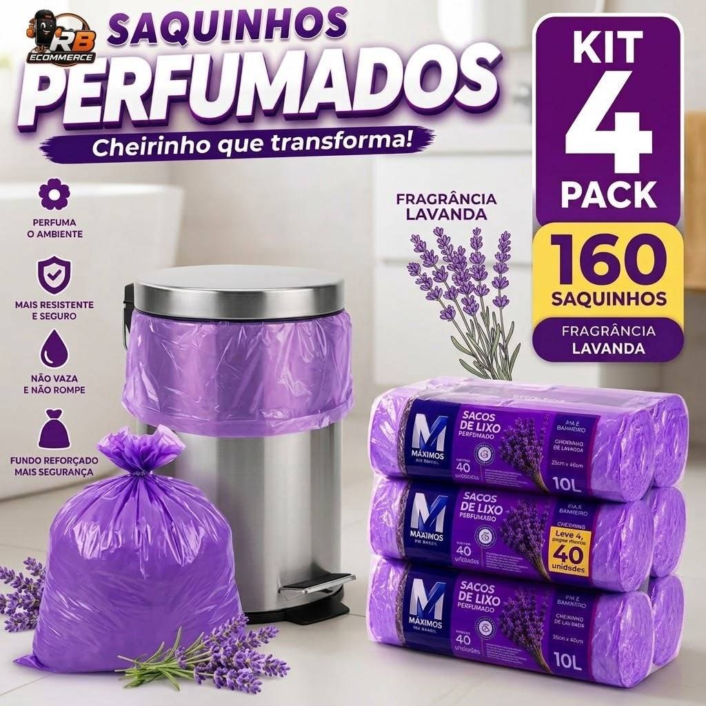 Kit 4 Sacos de Lixo Perfumados Lavanda 160 Sacos Pia e Banheiro 34x38cm por R$20,64
