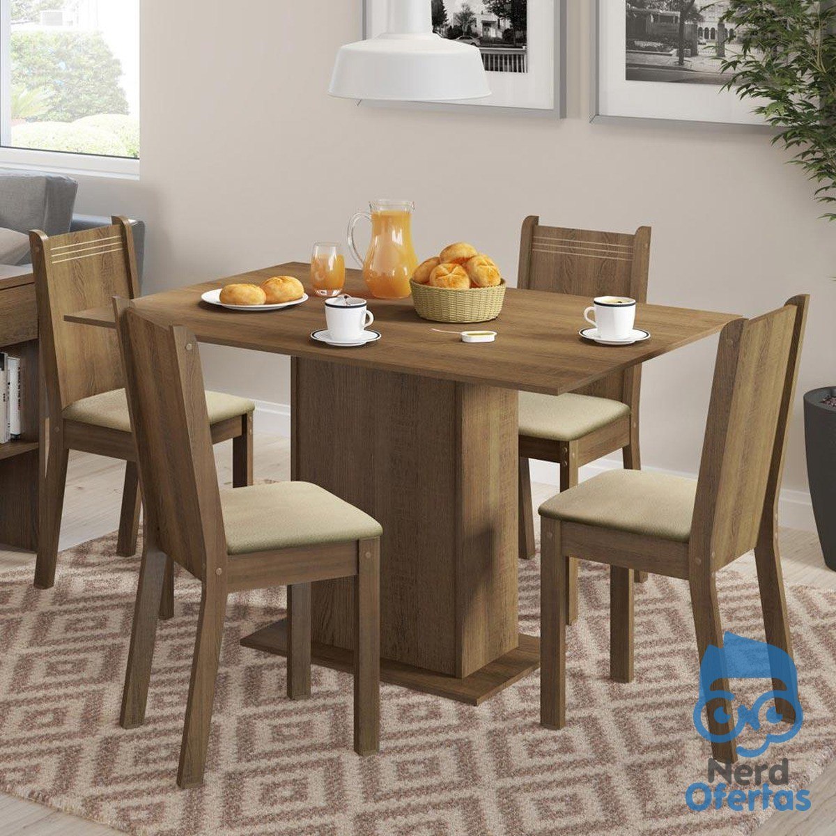 Conjunto Sala de Jantar Lexy Madesa Mesa Tampo de Madeira com 4 Cadeiras Rustic/Pérola por R$ 375