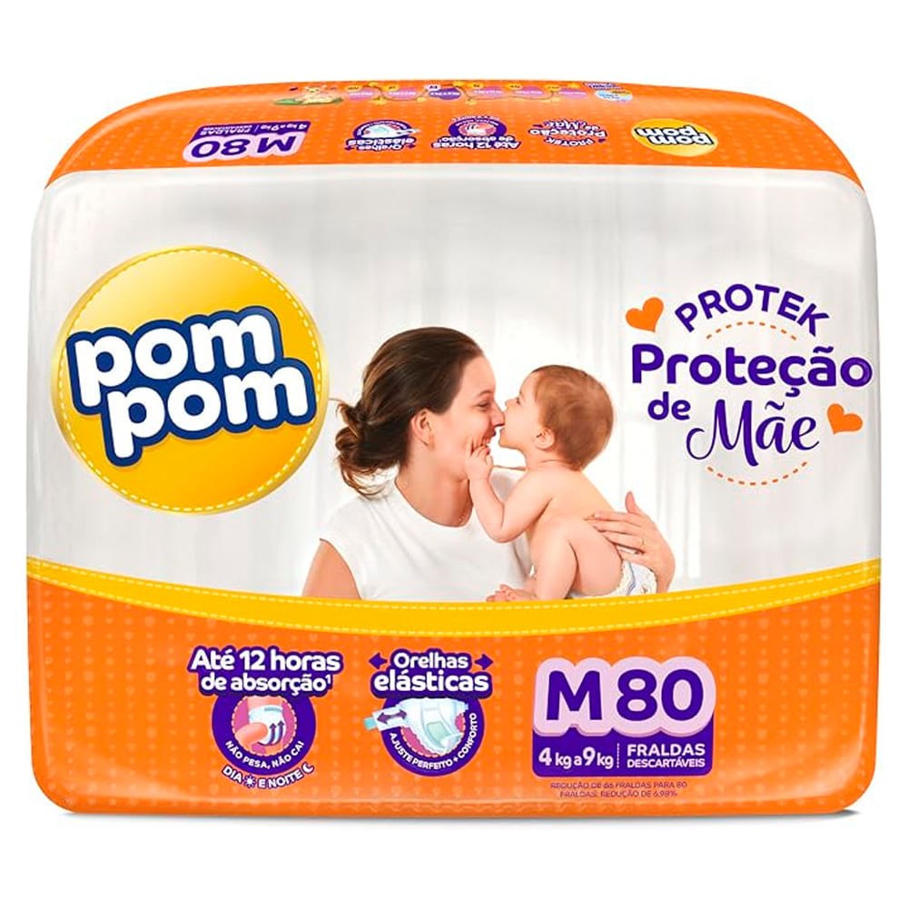 Fralda Pom Pom Protek M com 80 Unidades por R$55,19