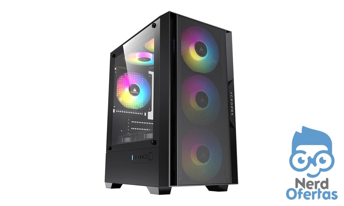 Gabinete Gamer Acegeek Stratus Mesh Mid-Tower Lateral de Vidro Preto por R$ 95
