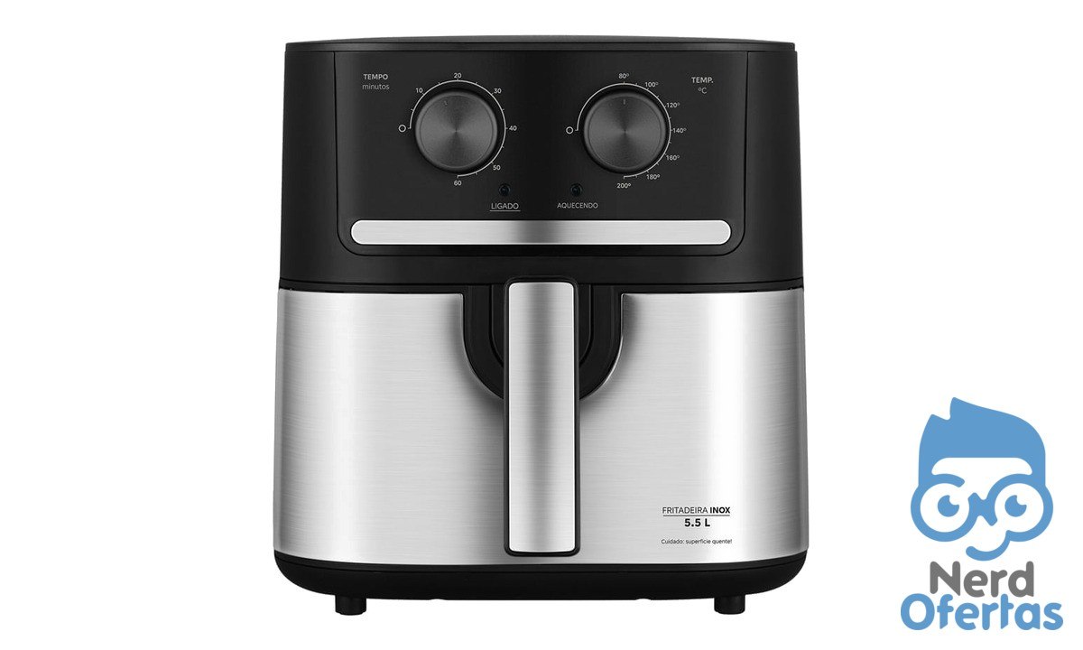 Fritadeira Air Fryer 5,5L Cyclone Preto e Inox Midea por R$ 159
