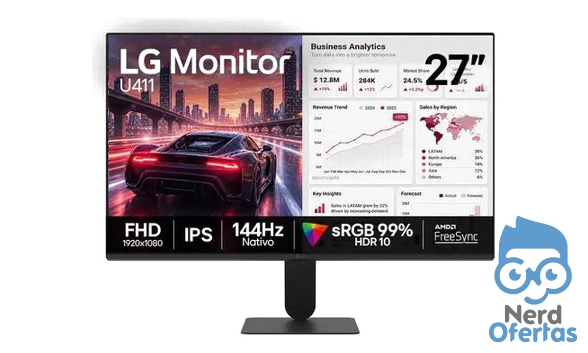 Monitor LG 27" Full HD IPS 144Hz FreeSync HDR10 por R$ 625