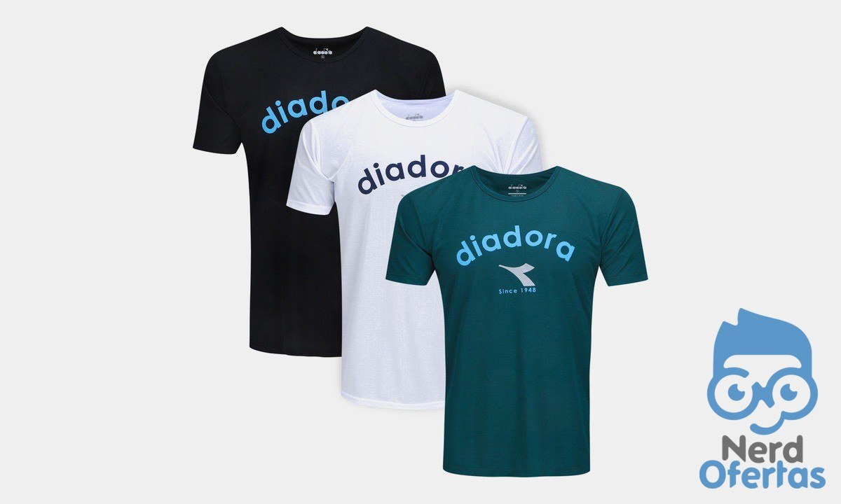 Kit Camiseta Diadora Com 3 Peças Logo Masculino