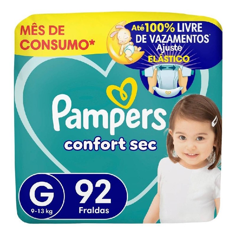 Fralda Pampers Confort Sec G com 92 Unidades por R$96,80