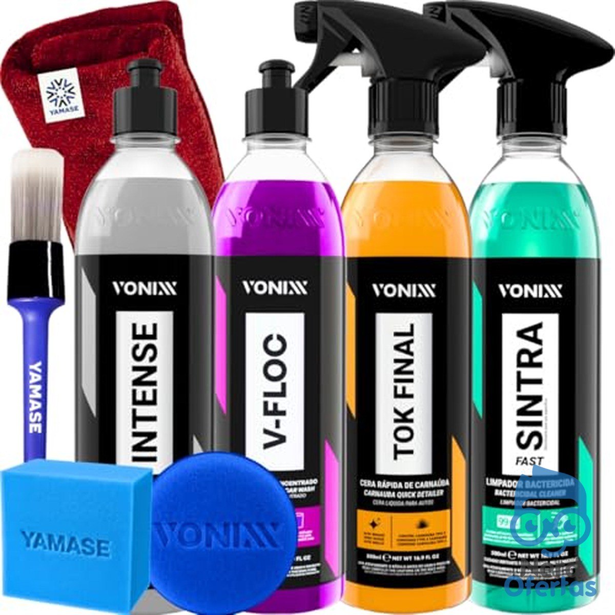 Kit Lavagem Automotiva Completa Vonixx: Cera Carnaúba, V-Floc, Revitalizador e Acessórios por R$ 102