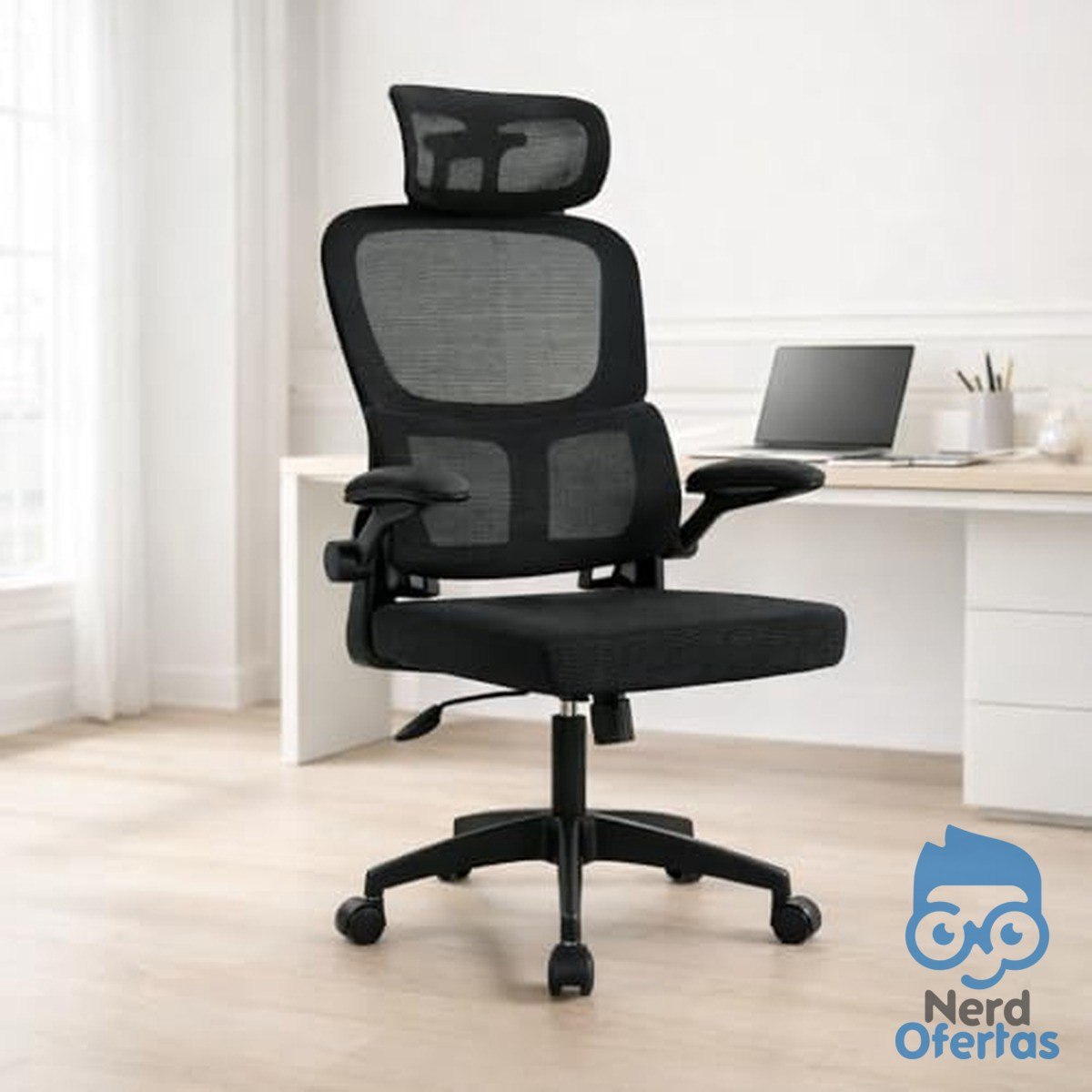Cadeira Escritório Ergonômica com Suporte Lombar e Encosto de Cabeça Regulável por R$ 191