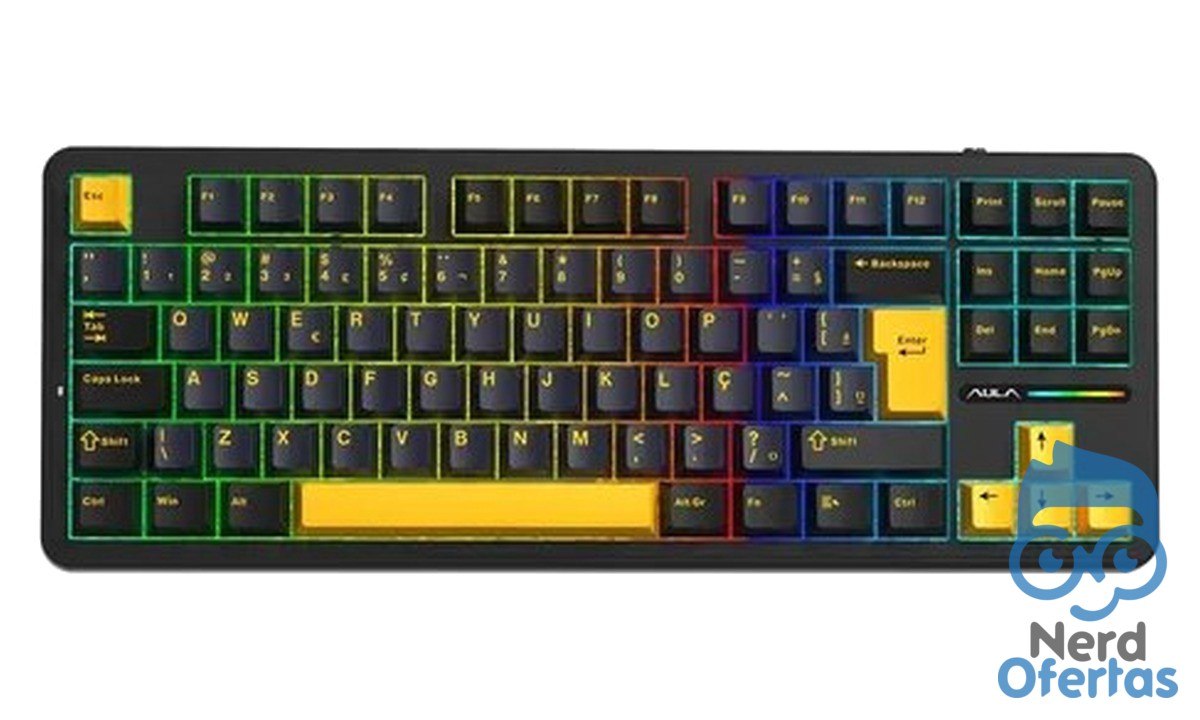 Teclado Mecânico Aula F87 Sem Fio Bluetooth Hotswap ABNT2 por R$ 288