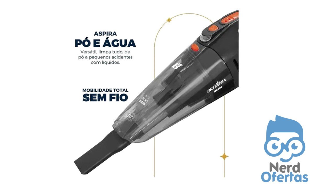 Aspirador de Pó Portátil Bas01 Pó e Água Bivolt 60W Britânia Cinza por R$ 99