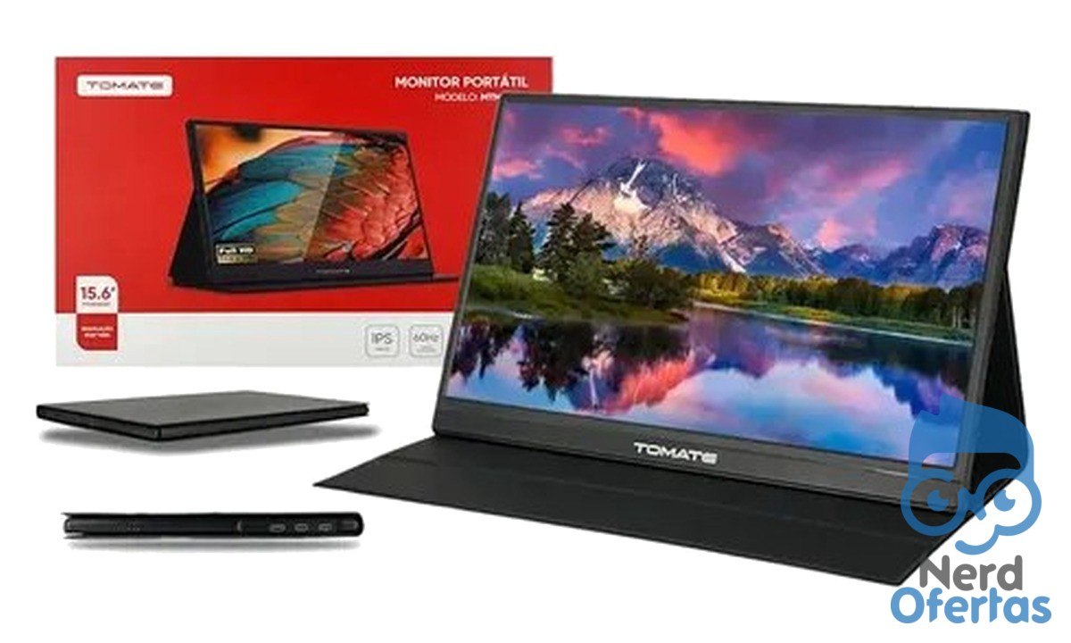 Monitor Portátil Full HD 15.6" Preto para Notebook, Celular e Games por R$ 309