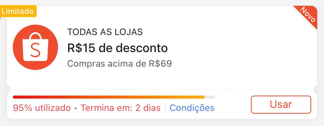 Cupom Shopee R$ 15 OFF em compras acima de R$ 69 com o código GK15OUT