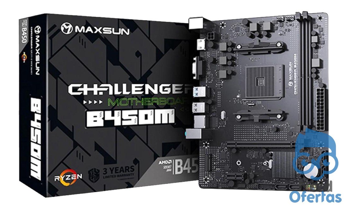 Placa Mãe Maxsun B450M MS-Challenger, Chipset B450, AMD AM4, mATX, DDR4, Preta por R$ 375
