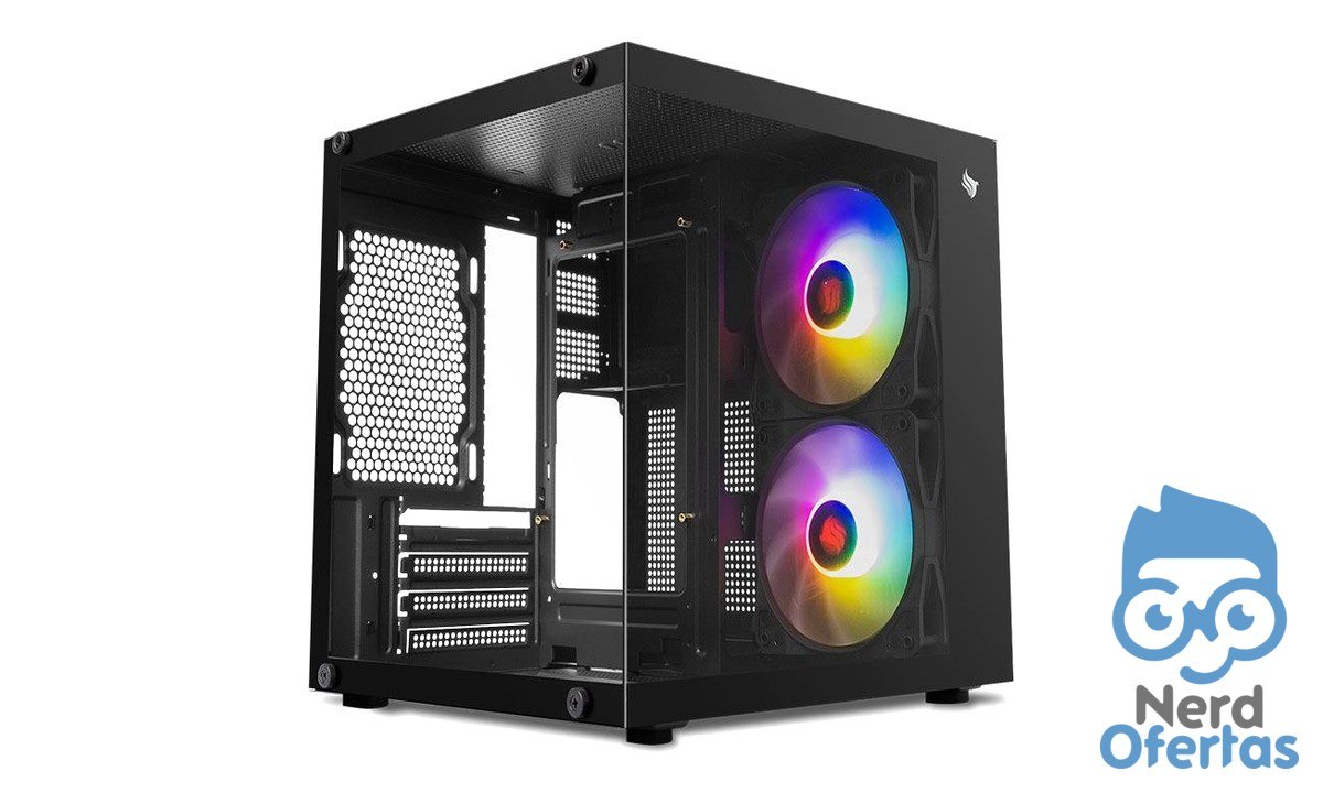 Gabinete Gamer Aquário Pichau Atom X Mini-Tower Lateral de Vidro Preto com 2 Fans