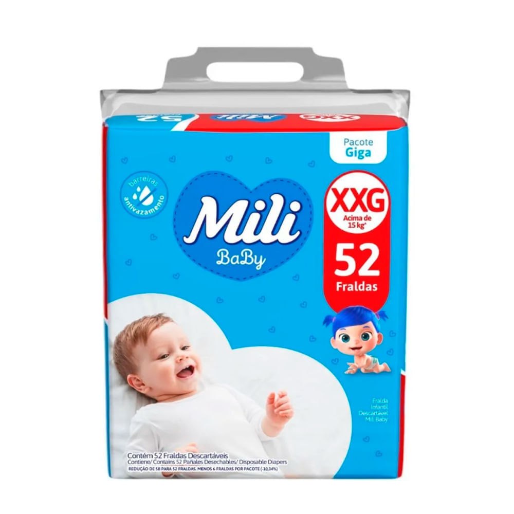 Fralda Mili Baby XXG com 52 Unidades por R$60,23
