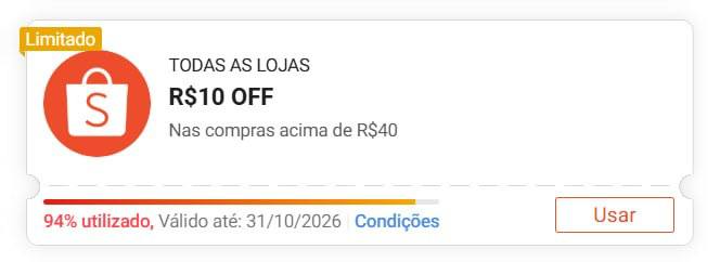 Cupom Shopee R$ 10 OFF em compras acima de R$ 40 - VIR4NDO