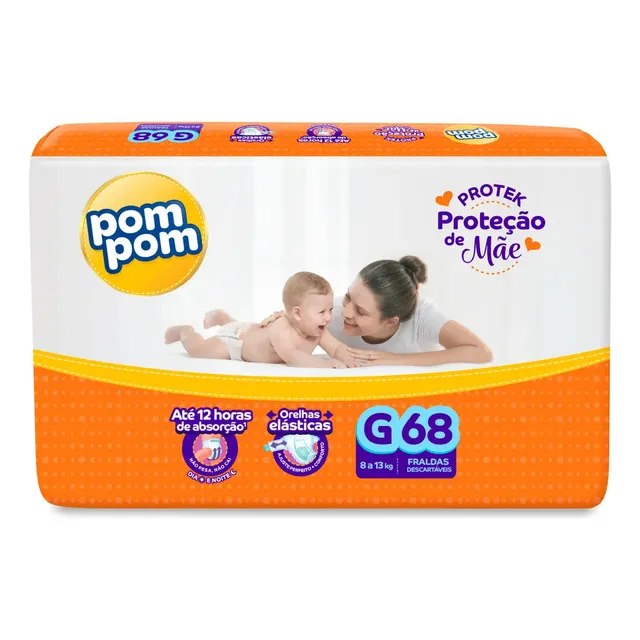 Fralda Pom Pom Protek G com 68 Unidades