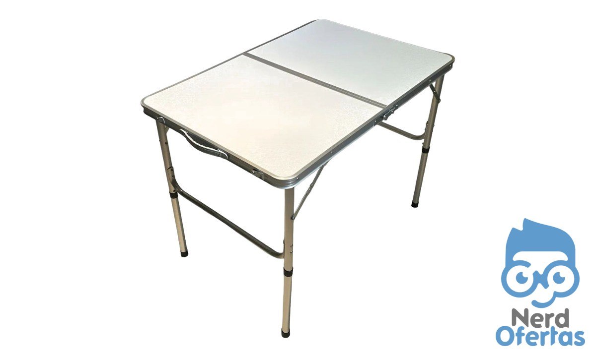 Mesa Dobrável Vira Maleta em Alumínio com Alça para Camping, Pesca e Jardim Branco LuvinCo