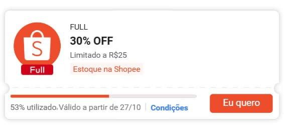 Cupom Shopee: 30% OFF sem mínimo, limitado a R$ 25