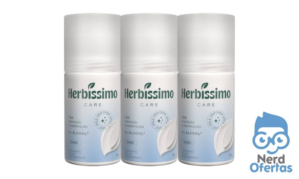 3x Desodorante Roll-On Antitranspirante Herbíssimo Care Sensitive 50ml por R$ 13