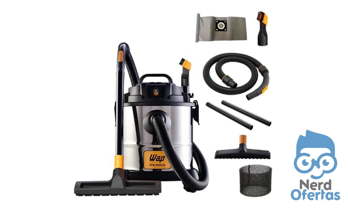 WAP Aspirador de Pó e Água Barril GTW INOX 20, Compacto, 20 Litros, com Filtro Lavável, 160mbar 1600W 220V