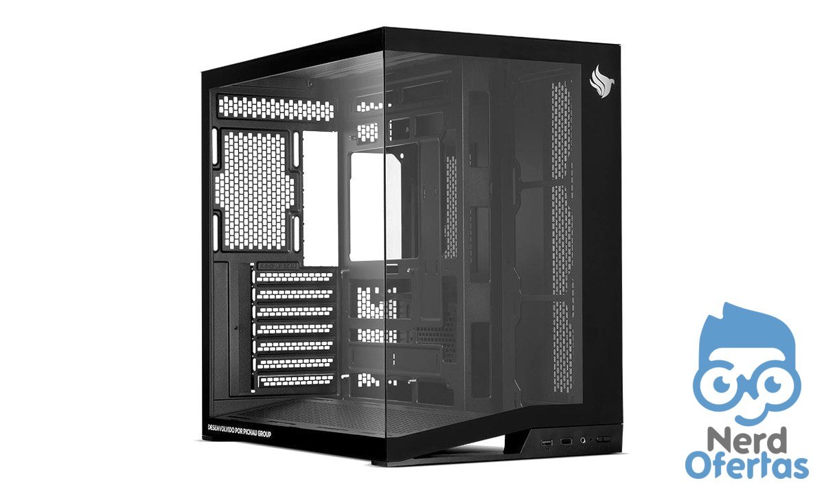 Gabinete Gamer Pichau Osiris Pro Mid-Tower Lateral de Vidro Preto por R$ 252