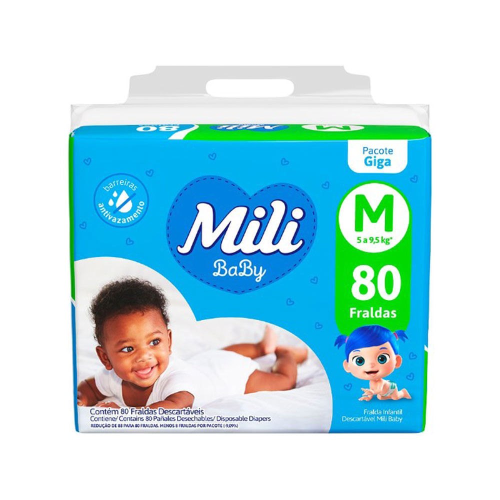 Fralda Mili Baby M com 80 Unidades por R$60,23