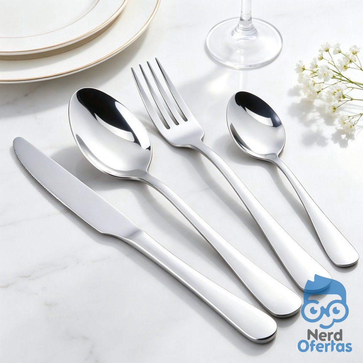 24 Pcs Garfo Faca Colher Prateado com Colher Pequena para Café e Refeições