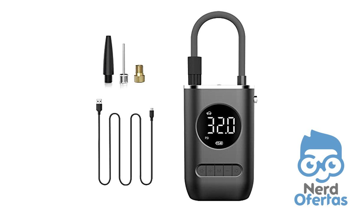Compressor Portátil Digital com Visor para Carro, Moto e Bike – Calibrador de Pneu por R$ 49