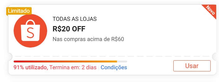 Cupom Shopee: R$ 20,00 OFF em compras acima de R$ 60,00 com o cupom V3M11D011