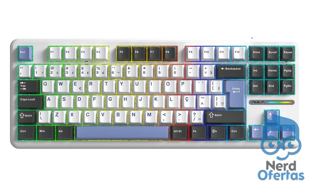 Teclado Mecânico Aula F87 Sem Fio Azul Marinho Hotswap ABNT2
