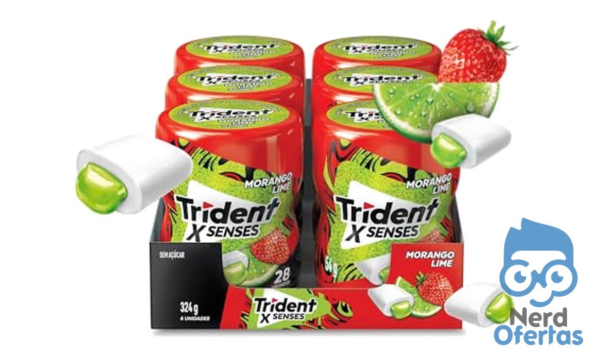 Chiclete Trident XSenses Morango Lime Sem Açúcar 6 unid. de 54g por R$ 39