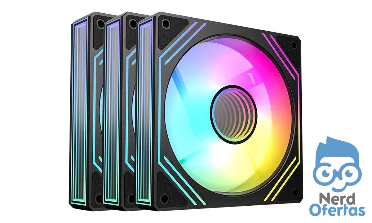 Kit Ventoinhas Acegeek Neon ARGB 3x120mm Preto AG-NEON3X1-BK por R$ 67