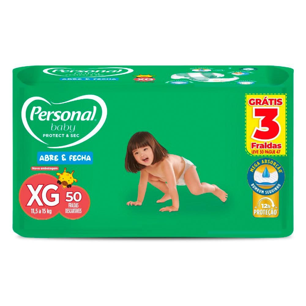 Fralda Personal Baby Protect & Sec XG com 50 Unidades por R$46,39