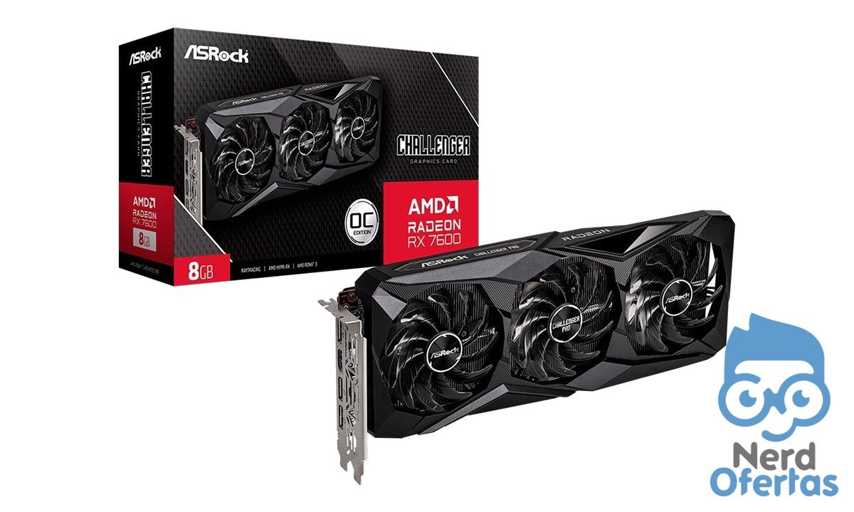 Placa de Vídeo ASRock RX 7600 Challenger PRO OC AMD Radeon 8GB GDDR6 por R$ 1.799