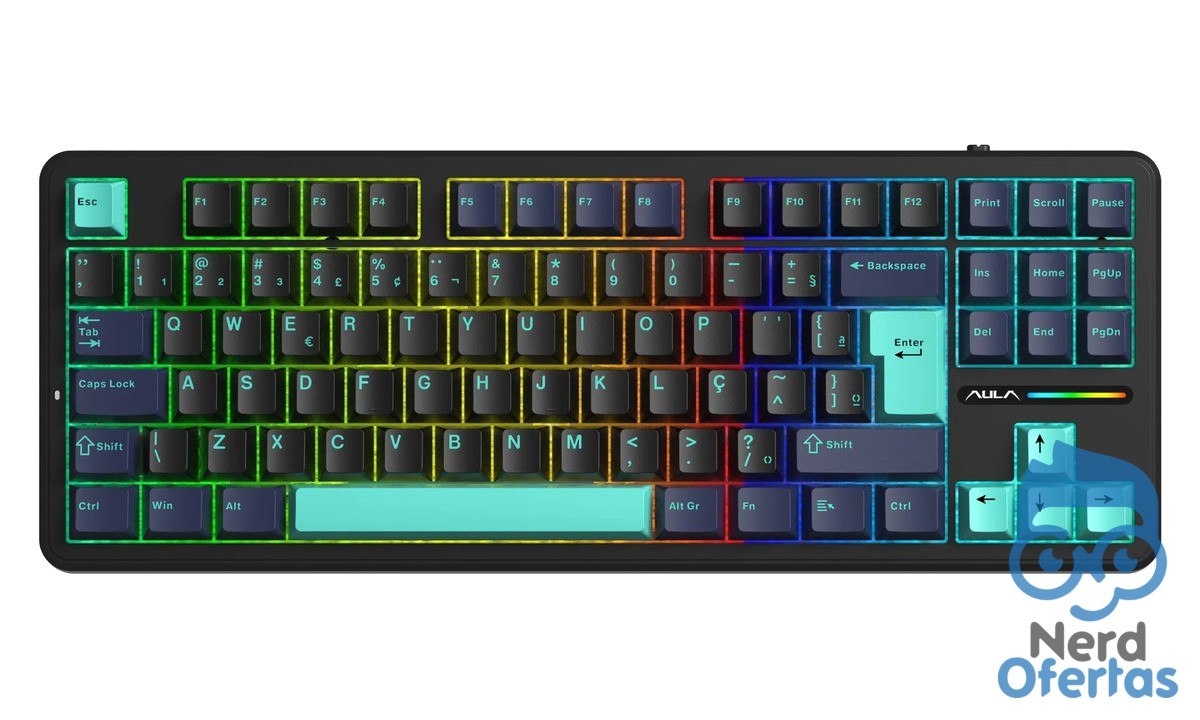 Teclado Mecânico Aula F87 Sem Fio Verde/Preto Hotswap ABNT2 por R$ 279
