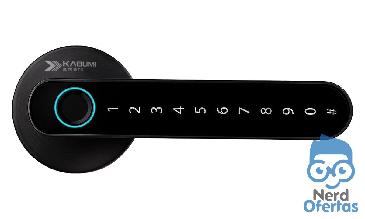 Fechadura Digital KABUM! smart Slim Preta com Biometria, Controle via App e Senha Numérica KSFD100PT
