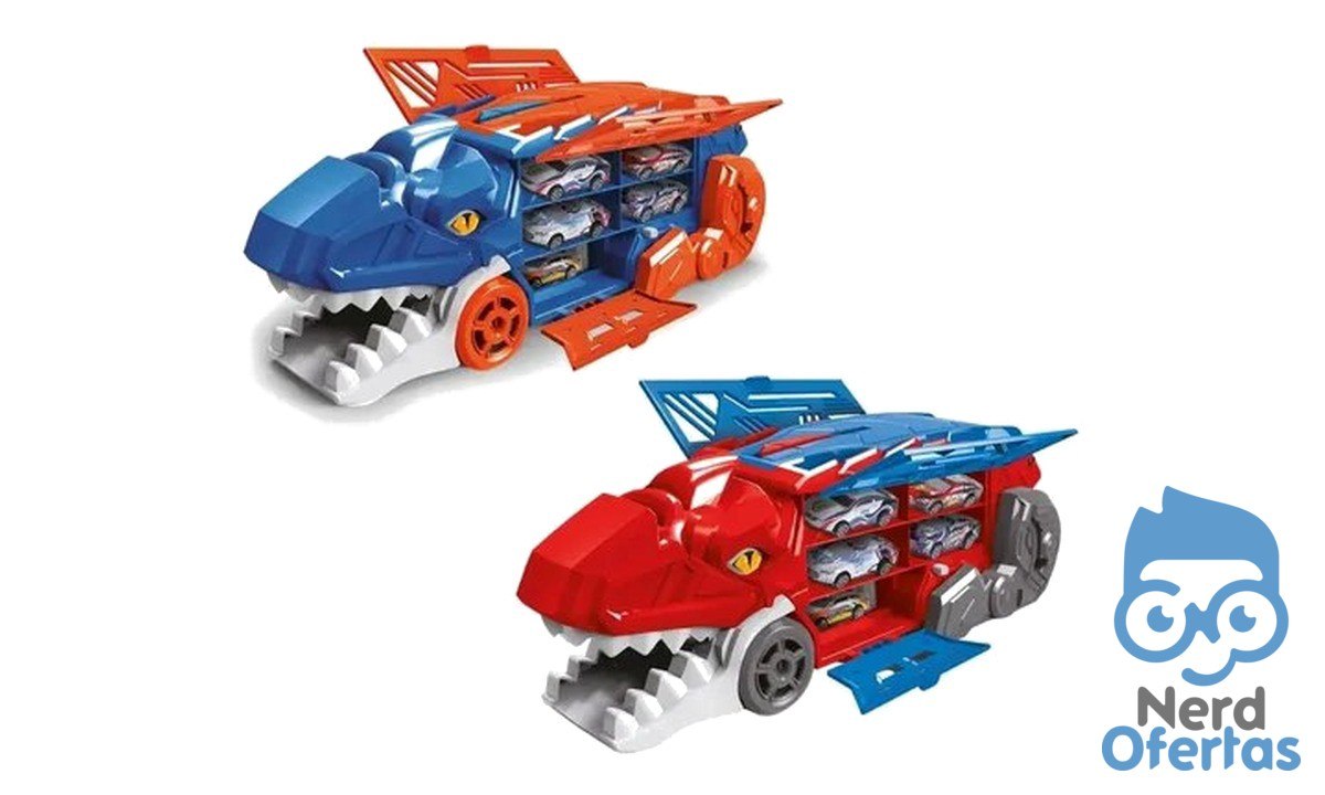 Caminhão Dinossauro com 6 Carrinhos e Pista 2x1 Dinobot Maxi Toys por R$ 34