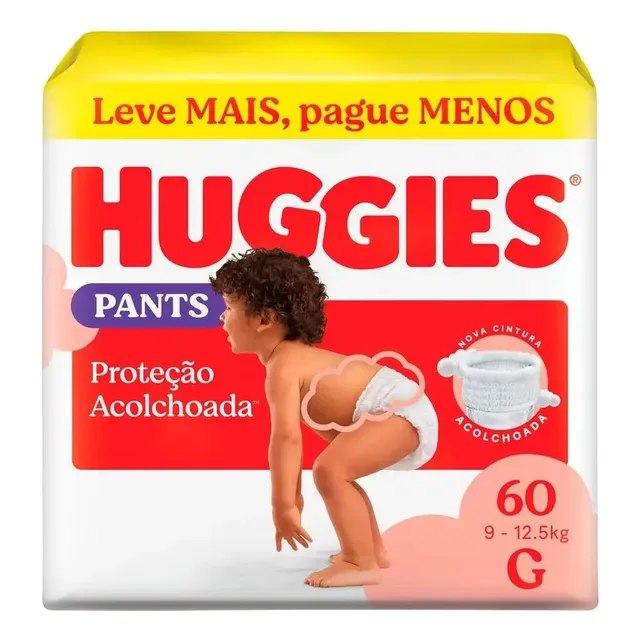 Fralda Huggies Pants Roupinha Proteção Acolchoada G com 60 Unidades