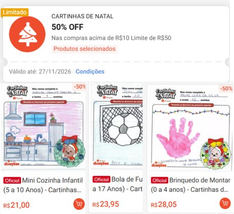 Adote uma cartinha de Natal com 50% OFF na Shopee