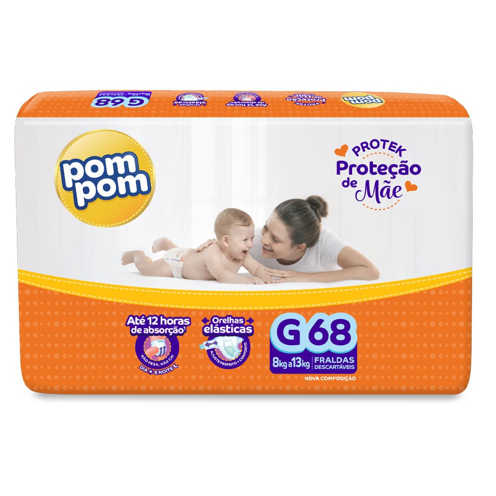 Fralda Pom Pom Protek G com 68 Unidades por R$55,19